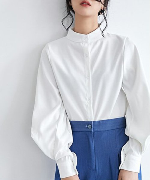 SEU(エスイイユウ)/スタンドカラーボリュームスリーブブラウス ゆったり オーバーサイズ 体型カバー 韓国ファッション/img16