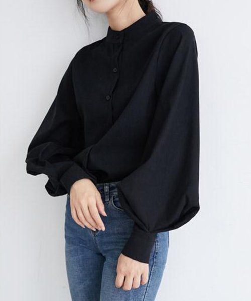 SEU(エスイイユウ)/スタンドカラーボリュームスリーブブラウス ゆったり オーバーサイズ 体型カバー 韓国ファッション/img20