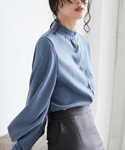 SEU(エスイイユウ)/スタンドカラーボリュームスリーブブラウス ゆったり オーバーサイズ 体型カバー 韓国ファッション/img35