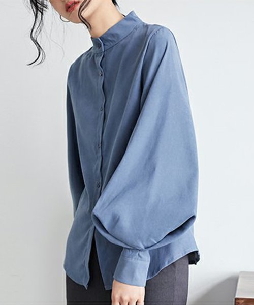 SEU(エスイイユウ)/スタンドカラーボリュームスリーブブラウス ゆったり オーバーサイズ 体型カバー 韓国ファッション/img37