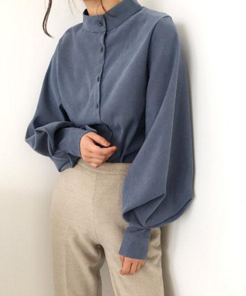 SEU(エスイイユウ)/スタンドカラーボリュームスリーブブラウス ゆったり オーバーサイズ 体型カバー 韓国ファッション/img42