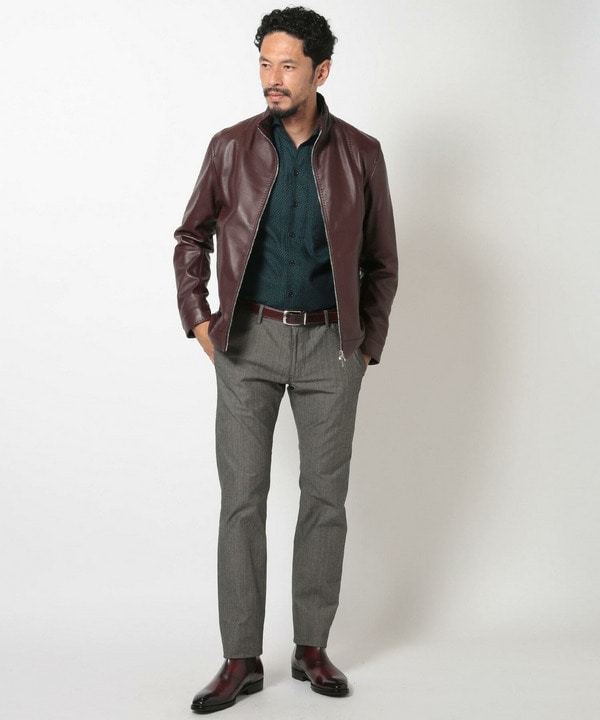 Amazon | [メンズビギ] スタンドカラーシングルライダース レザー