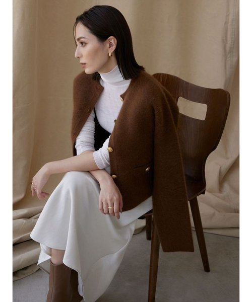 ラクーンブレンドノーカラーニットジャケット 