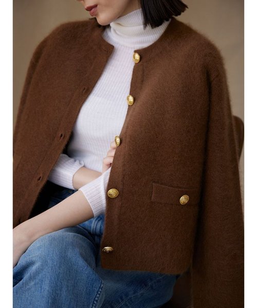 ラクーンブレンドノーカラーニットジャケット 