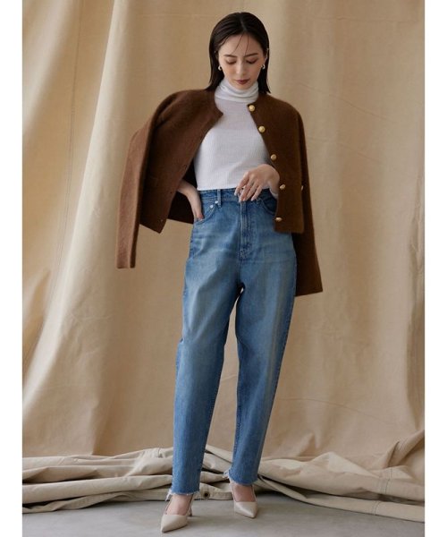 ラクーンブレンドノーカラーニットジャケット 