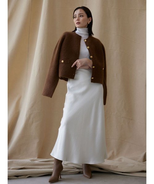 ラクーンブレンドノーカラーニットジャケット 