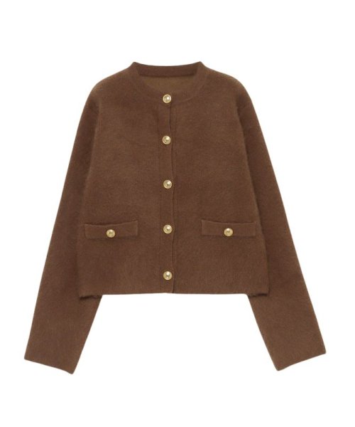 ラクーンブレンドノーカラーニットジャケット 