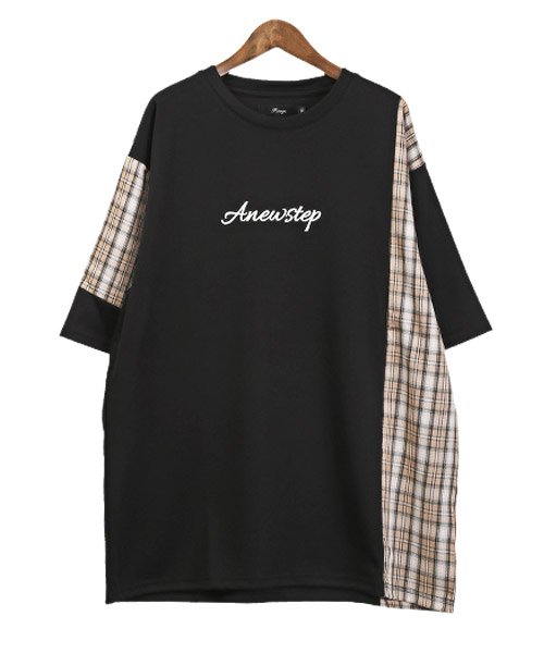 LUXSTYLE(ラグスタイル)/チェック切替半袖Tシャツ/Tシャツ メンズ レディース 半袖 チェック柄 切替 トップス カットソー ロゴ/img05