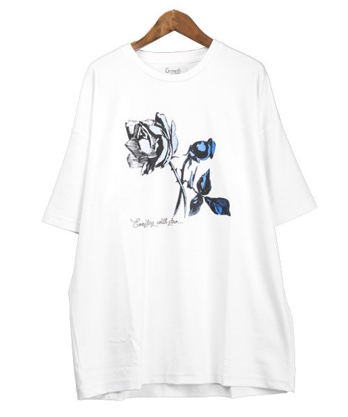 LUXSTYLE(ラグスタイル)/ルーズローズプリント半袖Tシャツ/Tシャツ メンズ 半袖 薔薇 プリント ローズ ビッグシルエット/img04