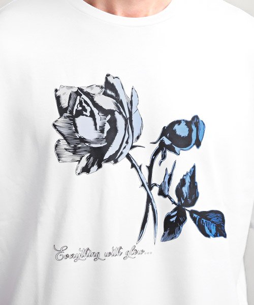 LUXSTYLE(ラグスタイル)/ルーズローズプリント半袖Tシャツ/Tシャツ メンズ 半袖 薔薇 プリント ローズ ビッグシルエット/img05