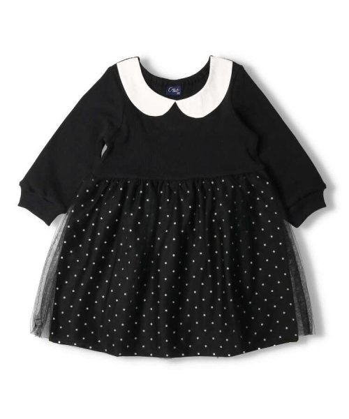 Crescent(クレセント)/【子供服】 crescent (クレセント) 衿付きチュールドッキング長袖ワンピース 80cm～130cm N60300/img01