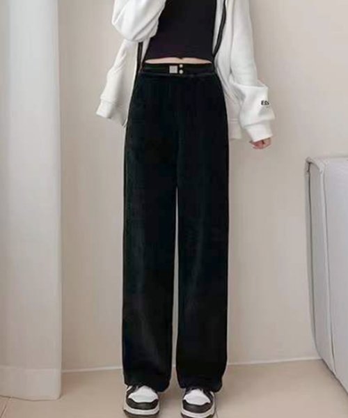 Dewlily(デューリリー)/コーデュロイワイドパンツ 韓国ファッション 10代 20代 30代 脚長効果 ハイウエスト ウエストゴム ゆったり シンプル 大人 きれいめ/img02