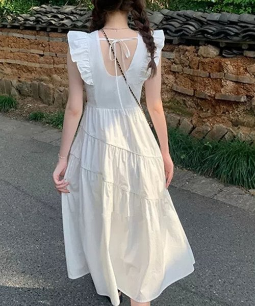 サマーワンピース 韓国ファッション 10代 20代 30代 可愛い 脚長効果 デート ギャザー ティアード フリル袖 カジュアル きれいめ Aライン 人気・おすすめ｜安定人気・収納便利におすすめ 期間限定割引 配送追跡可 国内発送・メーカー保証対応