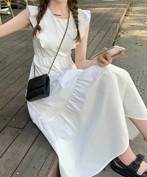 サマーワンピース 韓国ファッション 10代 20代 30代 可愛い 脚長効果 デート ギャザー ティアード フリル袖 カジュアル きれいめ Aライン 人気・おすすめ｜安定人気・収納便利におすすめ 期間限定割引 配送追跡可 国内発送・メーカー保証対応