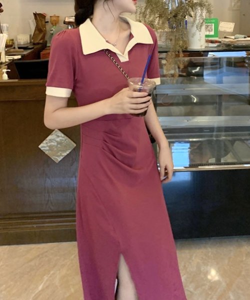 Dewlily(デューリリー)/ポロシャツ風ワンピース 韓国ファッション 10代 20代 30代 サイドスリット 可愛い 半袖 ポロネック スポーティー カジュアル 大人 シンプル/img12