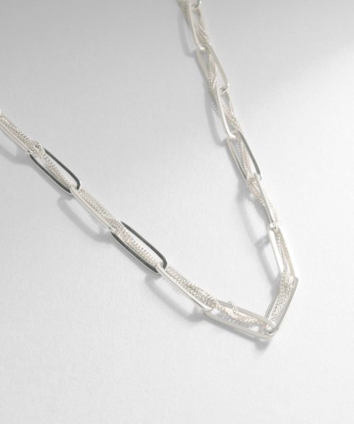 シルバー ミックスチェーン フラットカーブ スルー ネックレス 