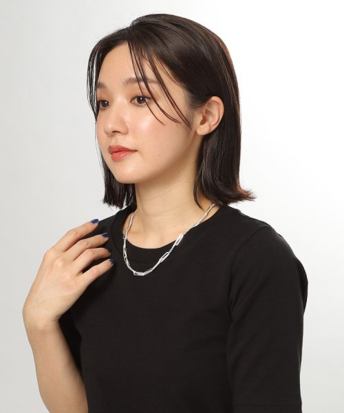 シルバー ミックスチェーン フラットカーブ スルー ネックレス 