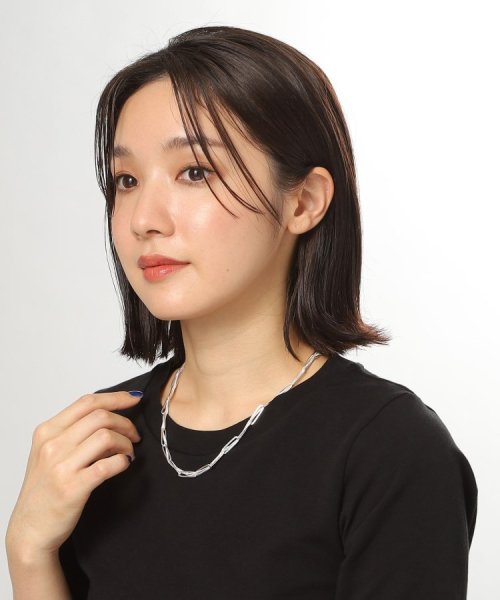 シルバー ミックスチェーン フラットカーブ スルー ネックレス 