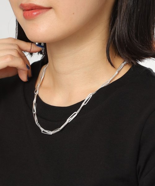 シルバー ミックスチェーン フラットカーブ スルー ネックレス 