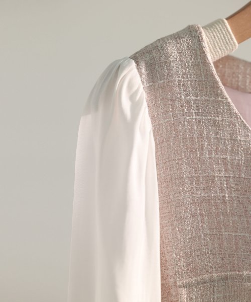 SAISON DE PAPILLON(セゾン ド パピヨン)/ラメツイードとシャツ袖がドッキングの異素材ワンピース/img38