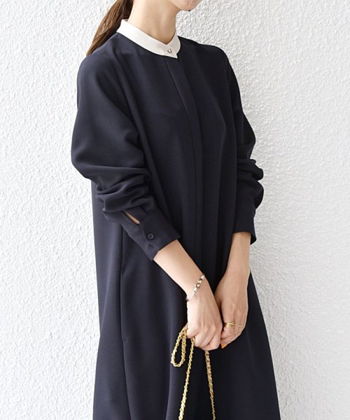 SHIPS any WOMEN(シップス　エニィ　ウィメン)/SHIPS any:〈洗濯機可能〉ダブルクロス Aライン シャツワンピース［NAVY BLUE］/img32