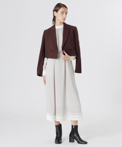 【ドラマ着用商品】ボックスクロップドジャケット 裏地 表地 ブラウン
