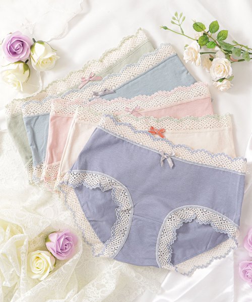 Lace Ladies(レースレディース)/【5枚セット】コットン レース ショーツ レディース 下着 スタンダード ノーマル フルバック ゆったり ストレスフリー シンプル ナチュラル フェミニン アン/img02