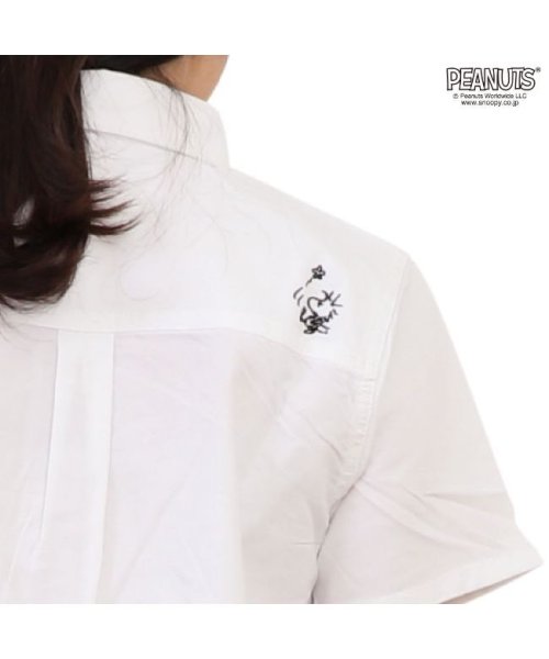  PEANUTS( ピーナッツ)/スヌーピー ロング オックスフォード シャツ 半袖 ポケット 刺繍 チュニック M L レディース/img05