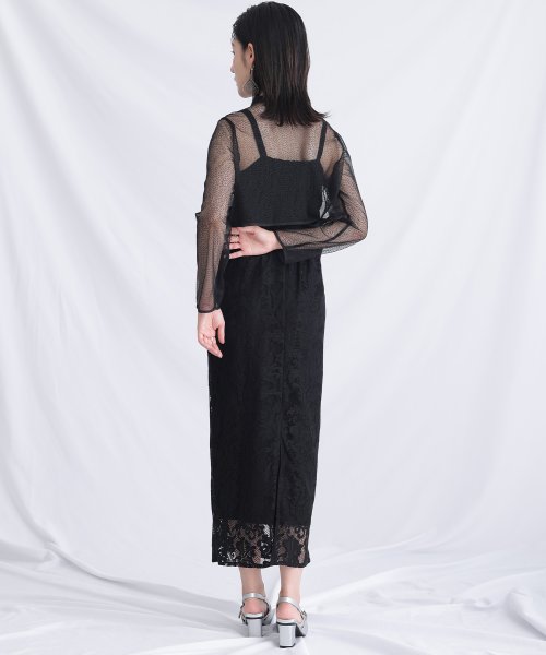 メロンネットトップス×レースキャミワンピース 