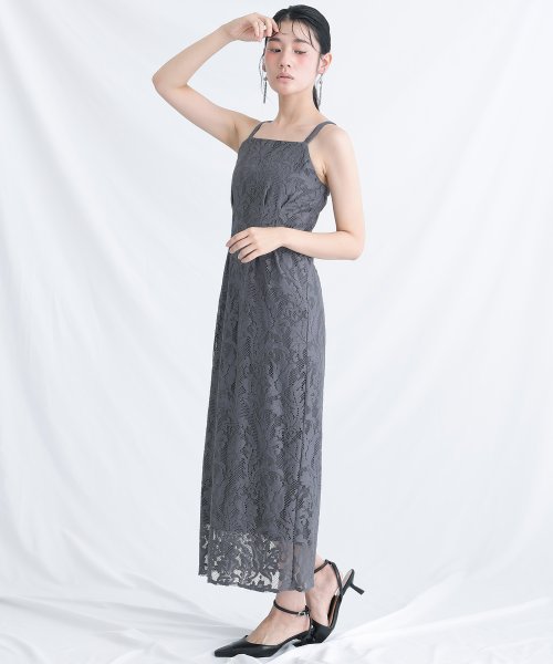 メロンネットトップス×レースキャミワンピース 