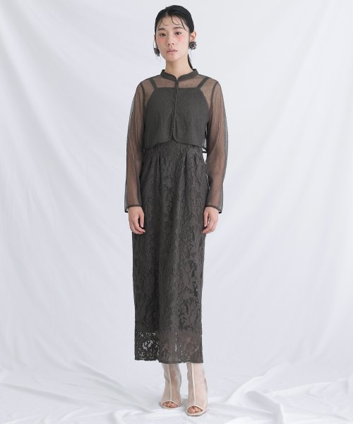 メロンネットトップス×レースキャミワンピース 