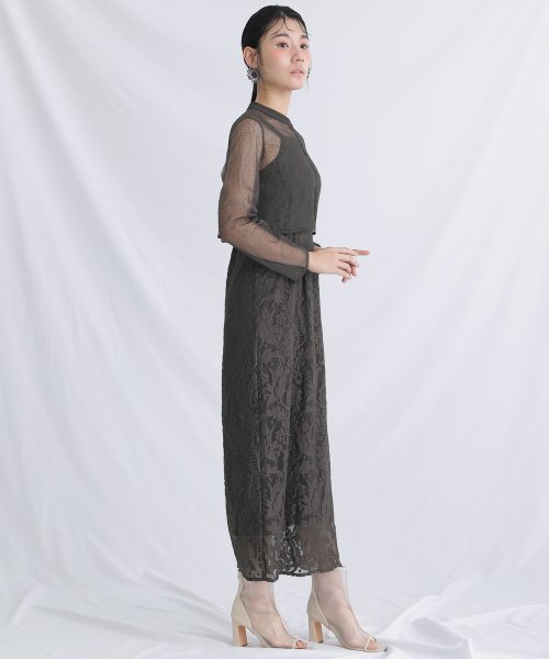 メロンネットトップス×レースキャミワンピース 