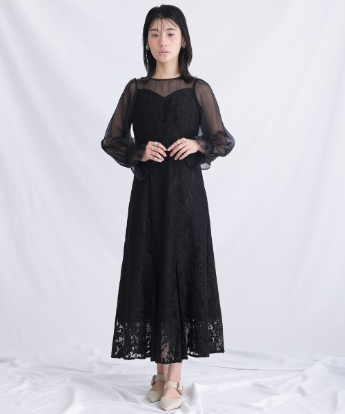 レース×オーガンジー切り替えワンピース 