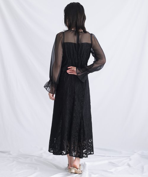 レース×オーガンジー切り替えワンピース 
