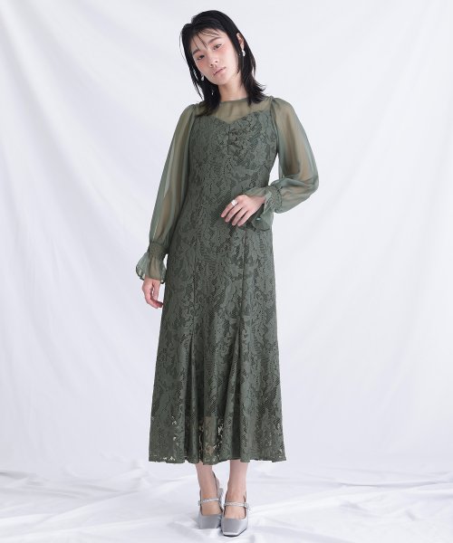 レース×オーガンジー切り替えワンピース 