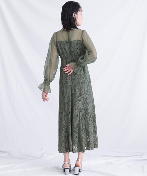 レース×オーガンジー切り替えワンピース 
