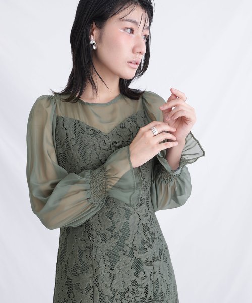 レース×オーガンジー切り替えワンピース 