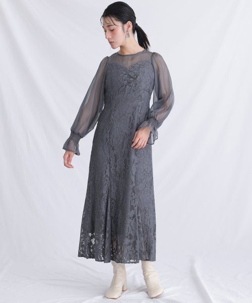 レース×オーガンジー切り替えワンピース 