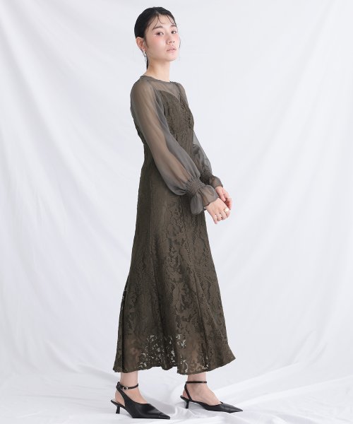 レース×オーガンジー切り替えワンピース 