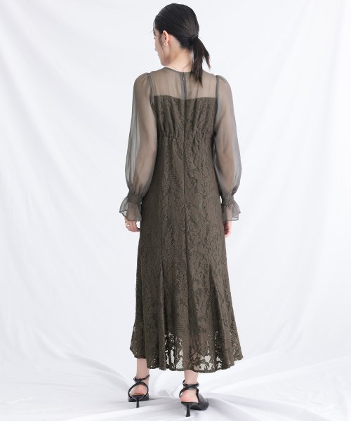 レース×オーガンジー切り替えワンピース 