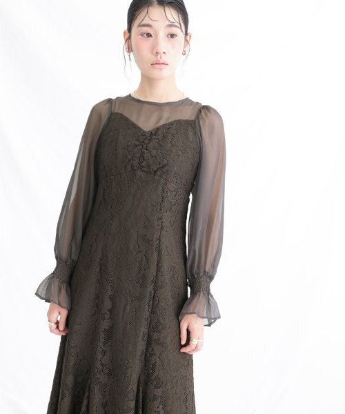 レース×オーガンジー切り替えワンピース 