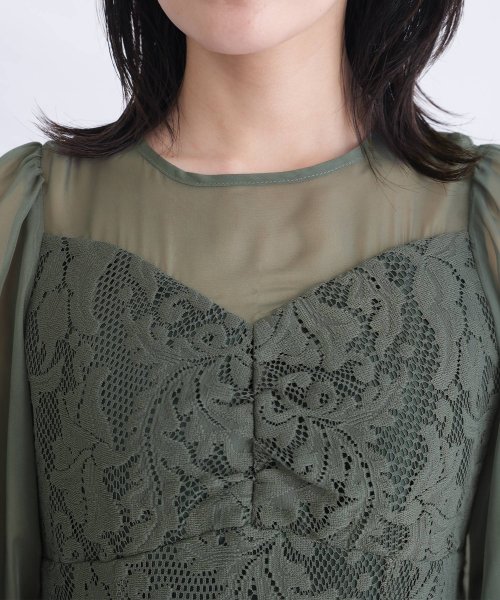 レース×オーガンジー切り替えワンピース 