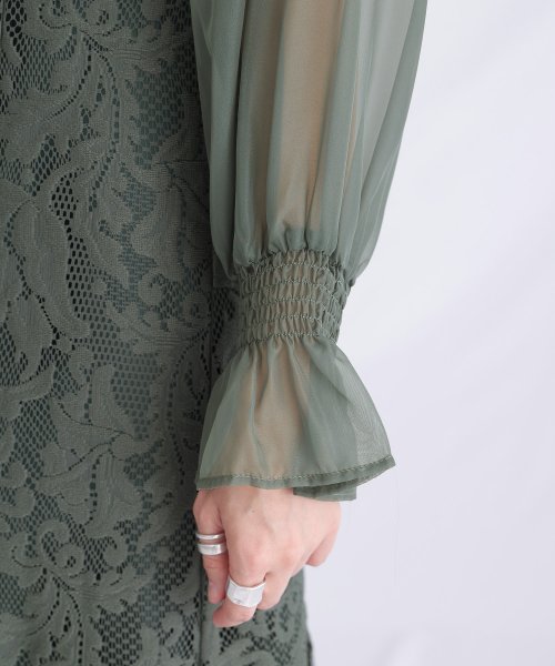 レース×オーガンジー切り替えワンピース 