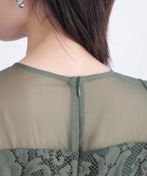 レース×オーガンジー切り替えワンピース 