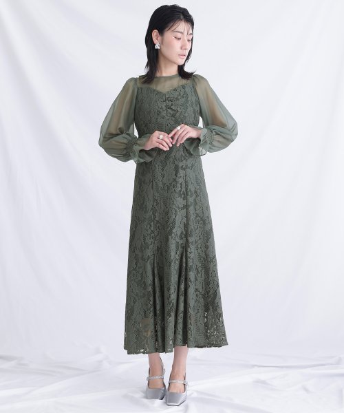 レース×オーガンジー切り替えワンピース 