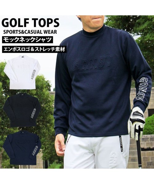 TopIsm(トップイズム)/ゴルフウェア メンズ モックネックシャツ GIORNO SEVEN ジョルノセブン ハイネック トップス ポロシャツ ストレッチ 長袖 無地 立体ロゴ おしゃれ/img01