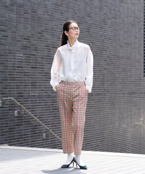 【お出かけ服】後ろウエストゴム のびのびチェックのクロップドパンツ【MIROGLIO LANA】 