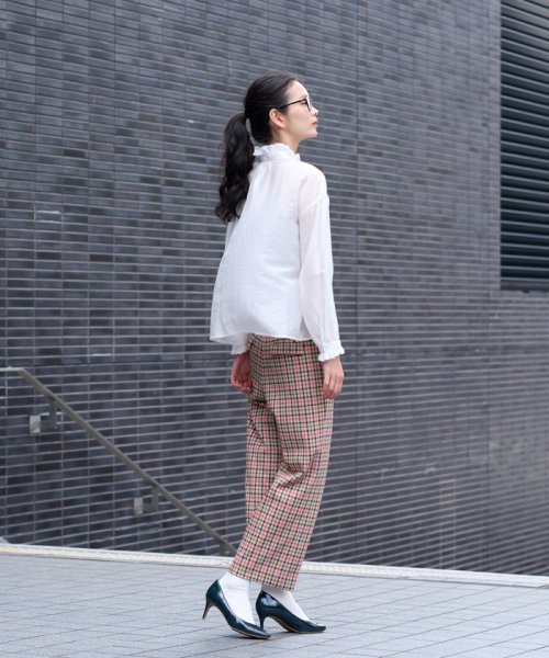 【お出かけ服】後ろウエストゴム のびのびチェックのクロップドパンツ【MIROGLIO LANA】 