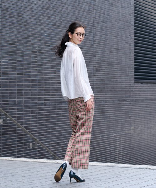 【お出かけ服】後ろウエストゴム のびのびチェックのクロップドパンツ【MIROGLIO LANA】 