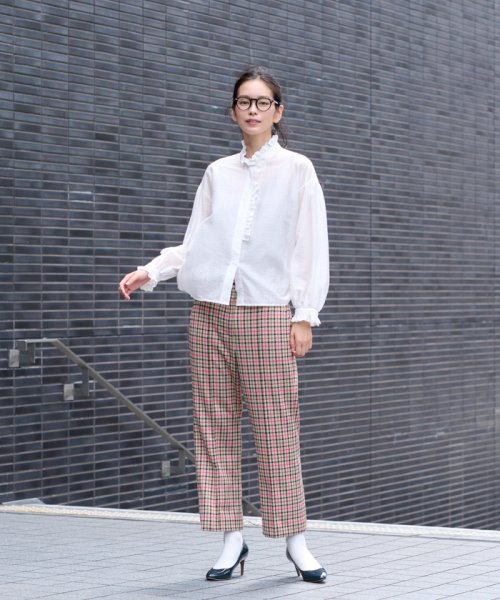 【お出かけ服】後ろウエストゴム のびのびチェックのクロップドパンツ【MIROGLIO LANA】 